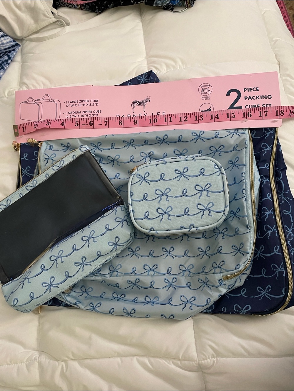 Dabney Lee Light Blue & Navy Bow Print 2-Piece Packing Cube Set - Picture 5 of 9